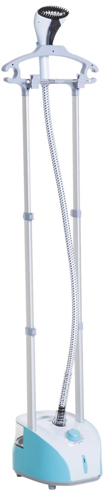 HOMCOM Ferro de Engomar Vertical Depósito 2L 1950W e Temperatura Ajustável em 11 Níveis 24x35x47,5-122,5 cm Azul e Branco