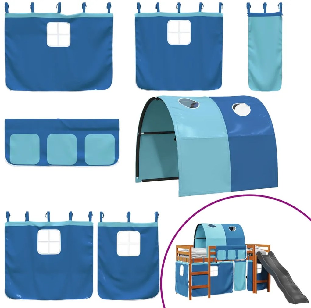 Cama alta para criança com túnel 90x200 cm pinho maciço azul