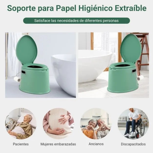 Sanita portátil 5 L para campimo 41 x 49 x 34 cm com tampa e cubo interno removível, WC portátil para viagens ao ar livre Verde