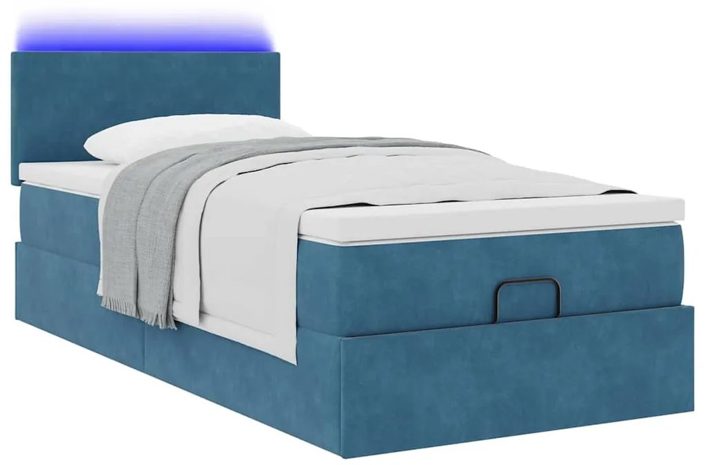 Estrutura de cama otomana com colchão azul escuro Veludo
