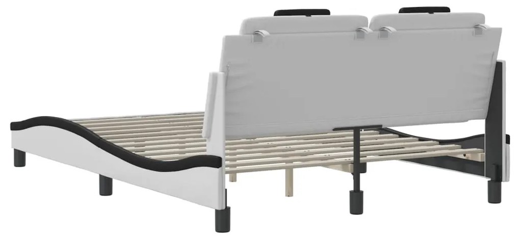 Estrutura cama c/ cabeceira couro artif. 140x190cm branco/preto