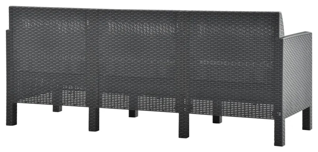 3 pcs conjunto lounge jardim com almofadões vime PP antracite