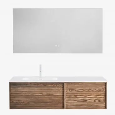 Conjunto De Móvel De Casa De Banho Suspenso 140x50 Cm Em Madeira Com Lavatório Integrado Solea Castanho Fresno & Retangular Led - Sklum