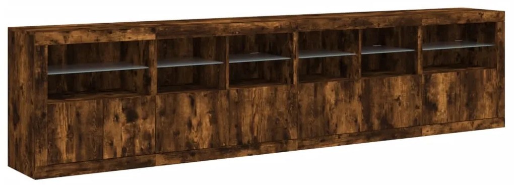 Aparador com luzes LED 283x37x67 cm carvalho fumado