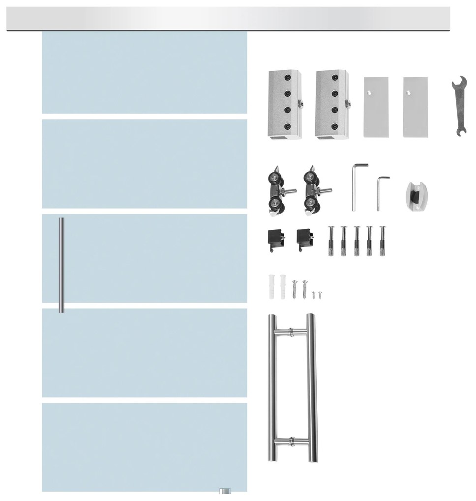 HOMCOM Porta Correr Vidro Trilho 102,5x205 cm Translúcida | Aosom Portugal