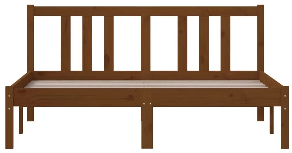 Estrutura de cama casal 135x190 cm madeira maciça castanho-mel