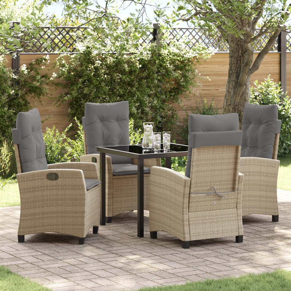 vidaXL Conjunto de Jantar para Jardim de 5 Peças com Almofadas em Rattan Bege