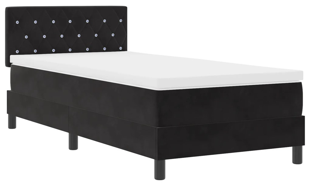 Cama Box Spring com Colchão Preta Solteiro Veludo