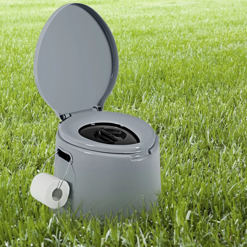 Sanita portátil para campismo 5 L, com tampa e cubo interno removível, WC portátil para viagens ao ar livre, 41 x 49 x 34 cm Cinzenta