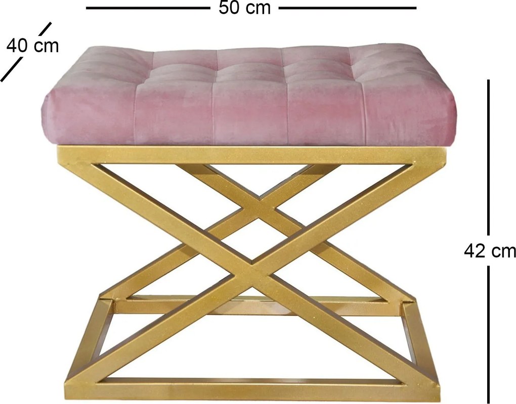 Pouffe Capraz – Dourado e Rosa – 50x42x40 cm