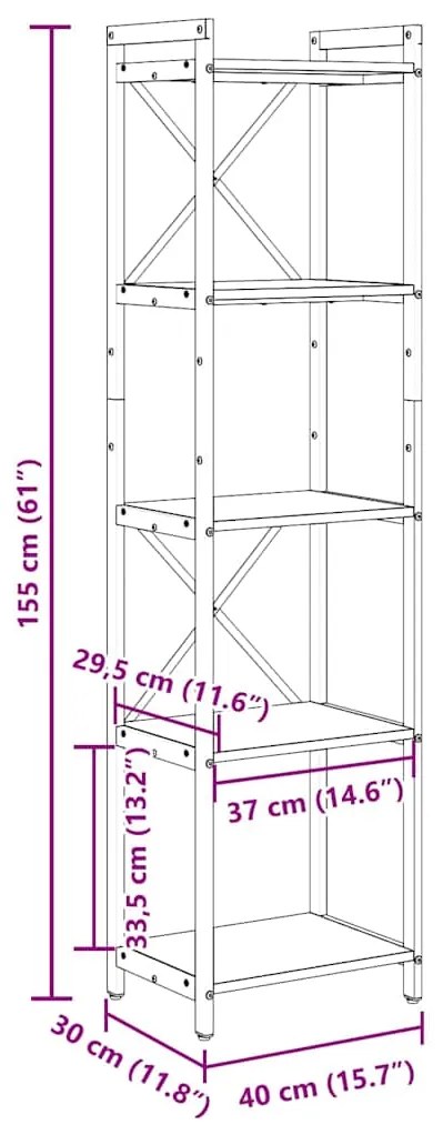 Estante Sonoma cinzento 40 x 30 x 153 cm Madeira processada