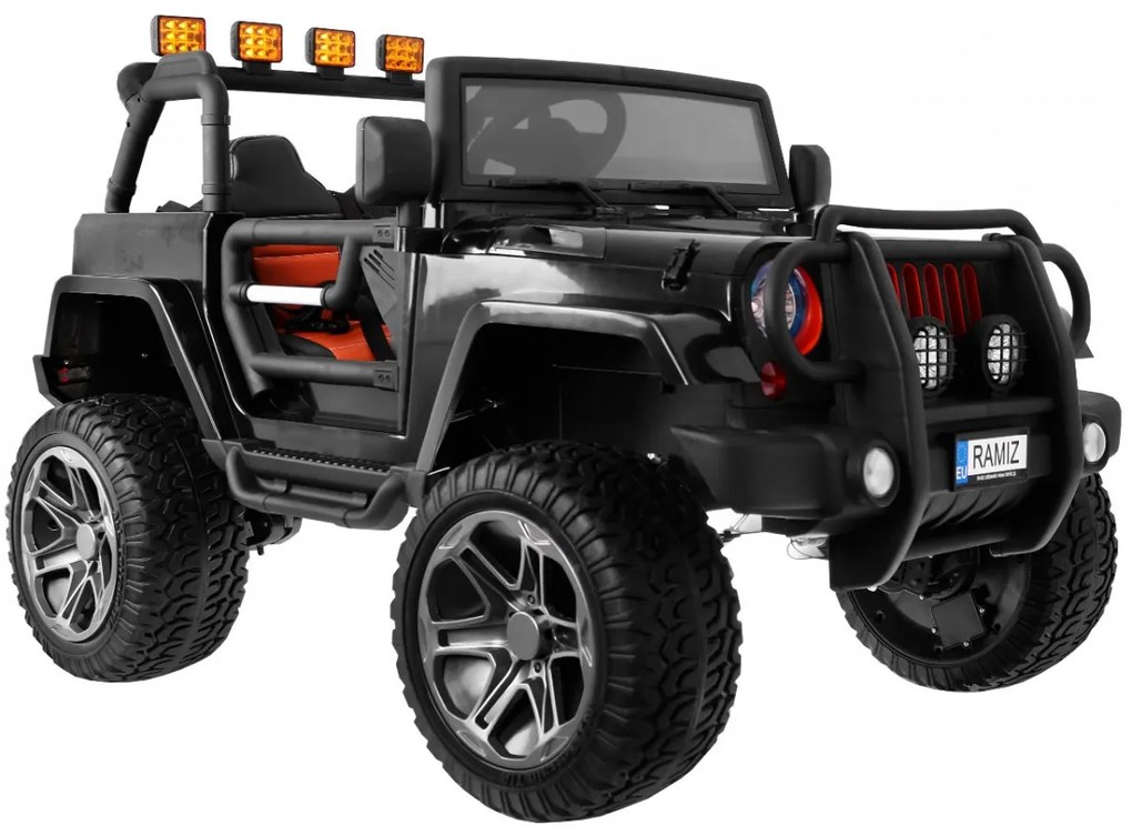 Jipe elétrico para Crianças 24V 4x4 2 Lugares The Monster Jeep Rodas de EVA, Assento de couro Preto