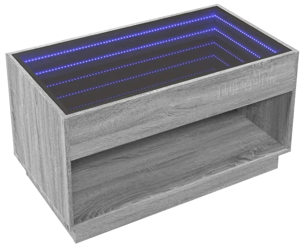 Mesa de centro luzes LED Infinity 90x50x50 cm cinzento sonoma