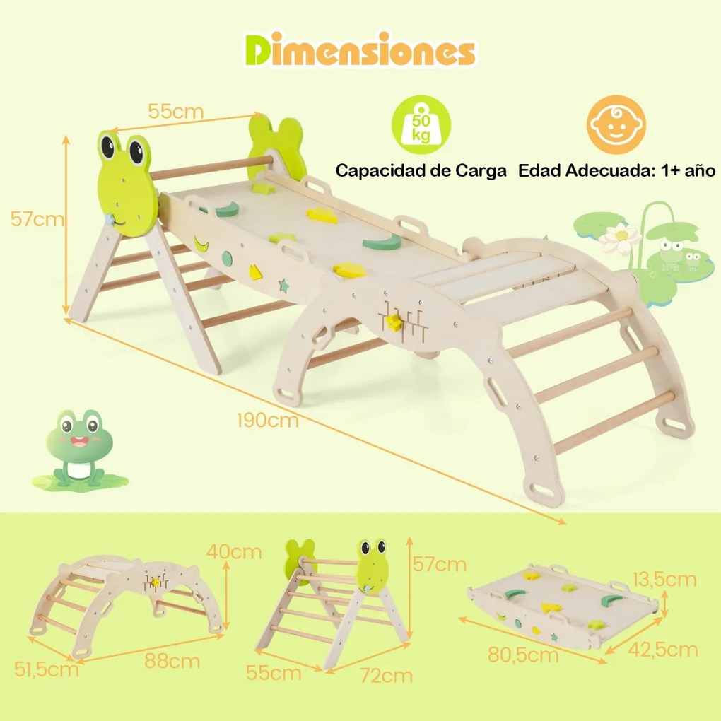 Conjunto triangular 7 em 1 de escalada para crianças pequenas com rampa, escada e arco Conjunto Montessori em madeira Natural
