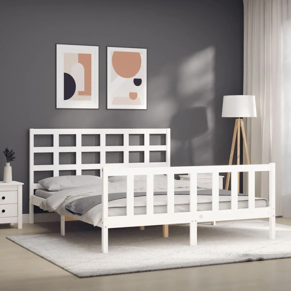 Cama sem colchão 160x200 cm madeira de pinho maciça branco