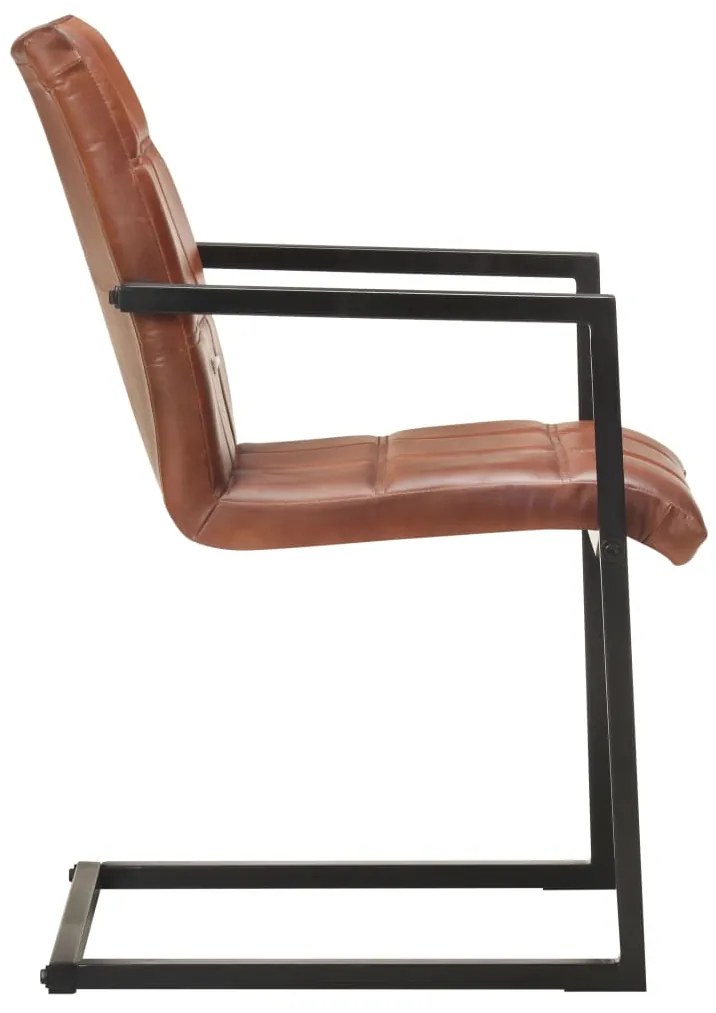 Cadeiras de jantar cantilever 2 pcs couro genuíno castanho