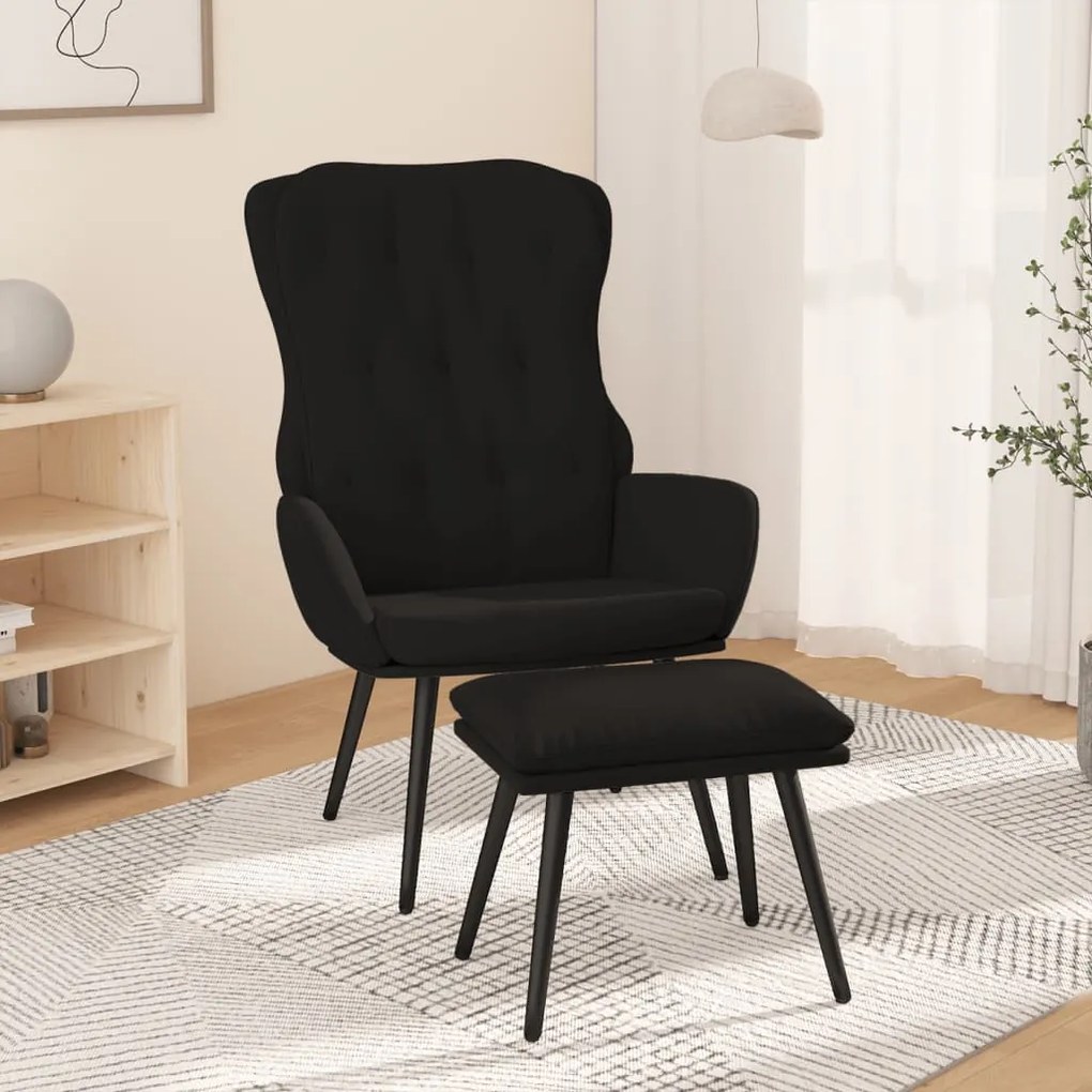 3097673 vidaXL Cadeira de descanso com banco p/ pés veludo preto