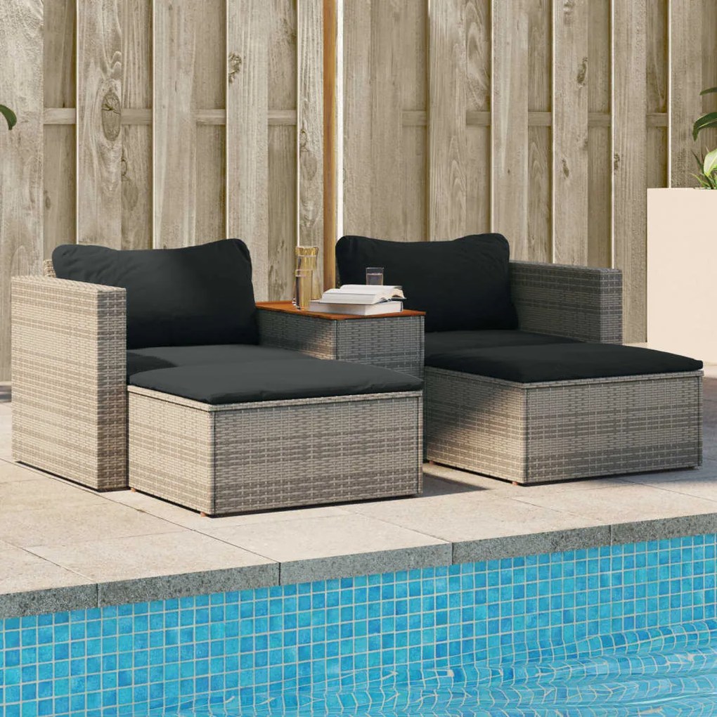 vidaXL 5 pcs conjunto sofás de jardim c/ almofadões acácia e vime PE