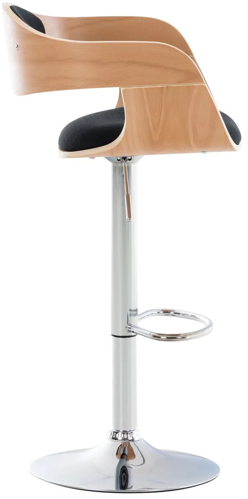 Banco de bar Kingston em tecido e com estrutura cromada 50 x 88-102 x 48 cm Preto + Cor Natural
