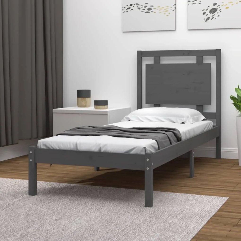 Estrutura de cama solteiro 90x190 cm madeira maciça cinza