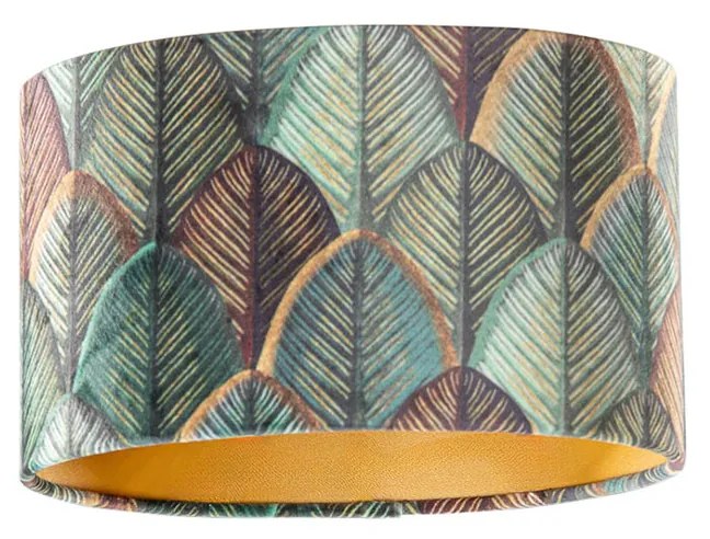 Abajur de Veludo com Design de Folhas e Interior Dourado - Oval 25/16/15