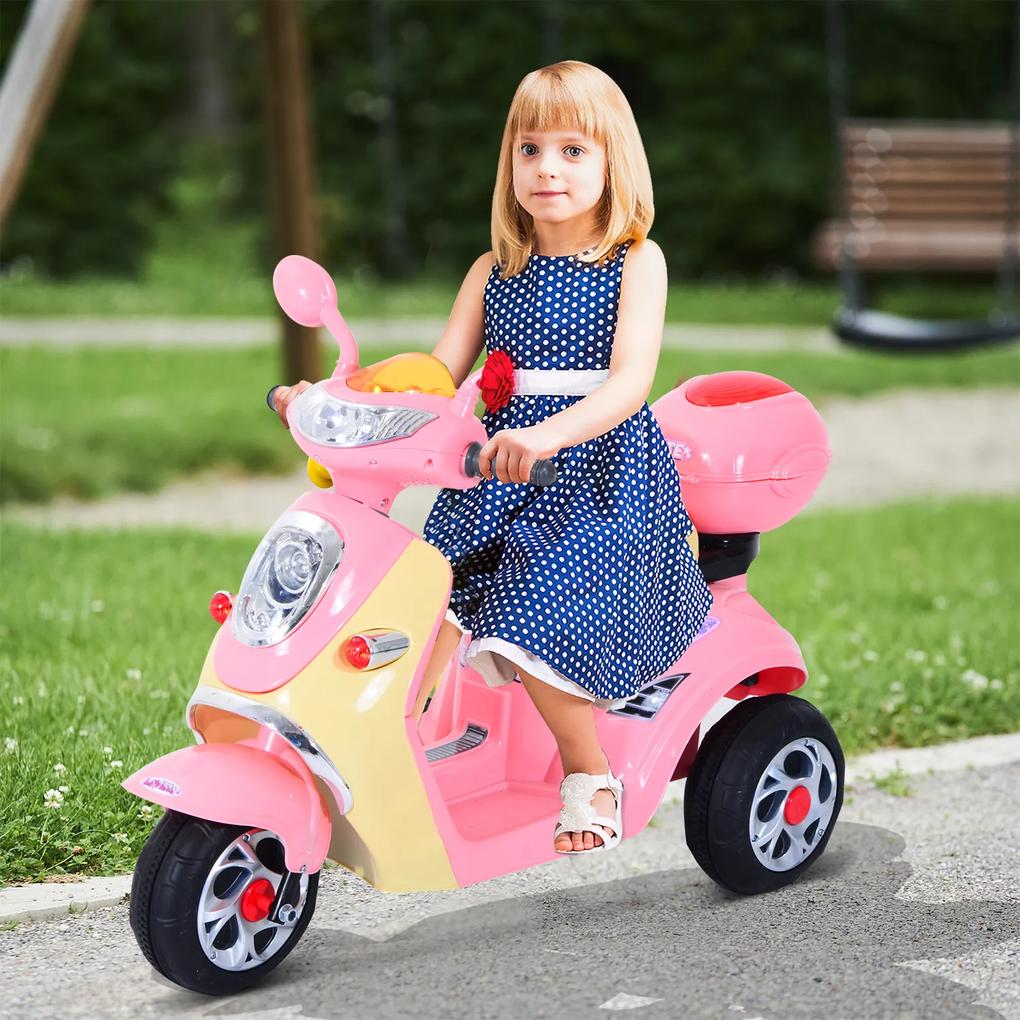 HomCom® Carro de triciclo Moto elétrica infantil com Bateria para crianças com mais de 3 anos 108x51x75cm Rosa