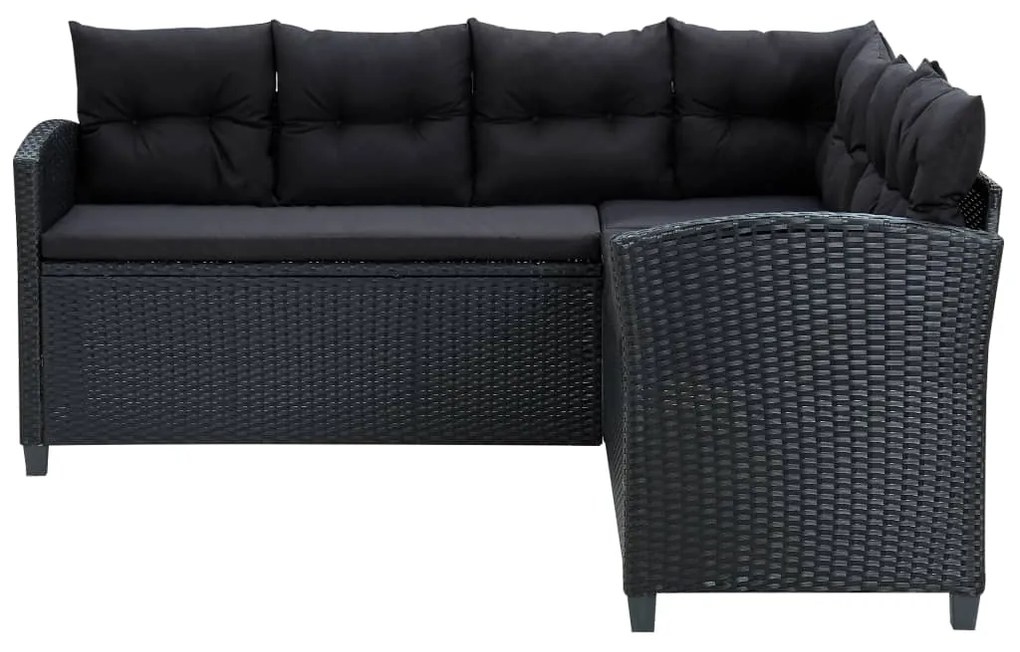 6 pcs conjunto lounge de jardim c/ almofadões vime PE preto