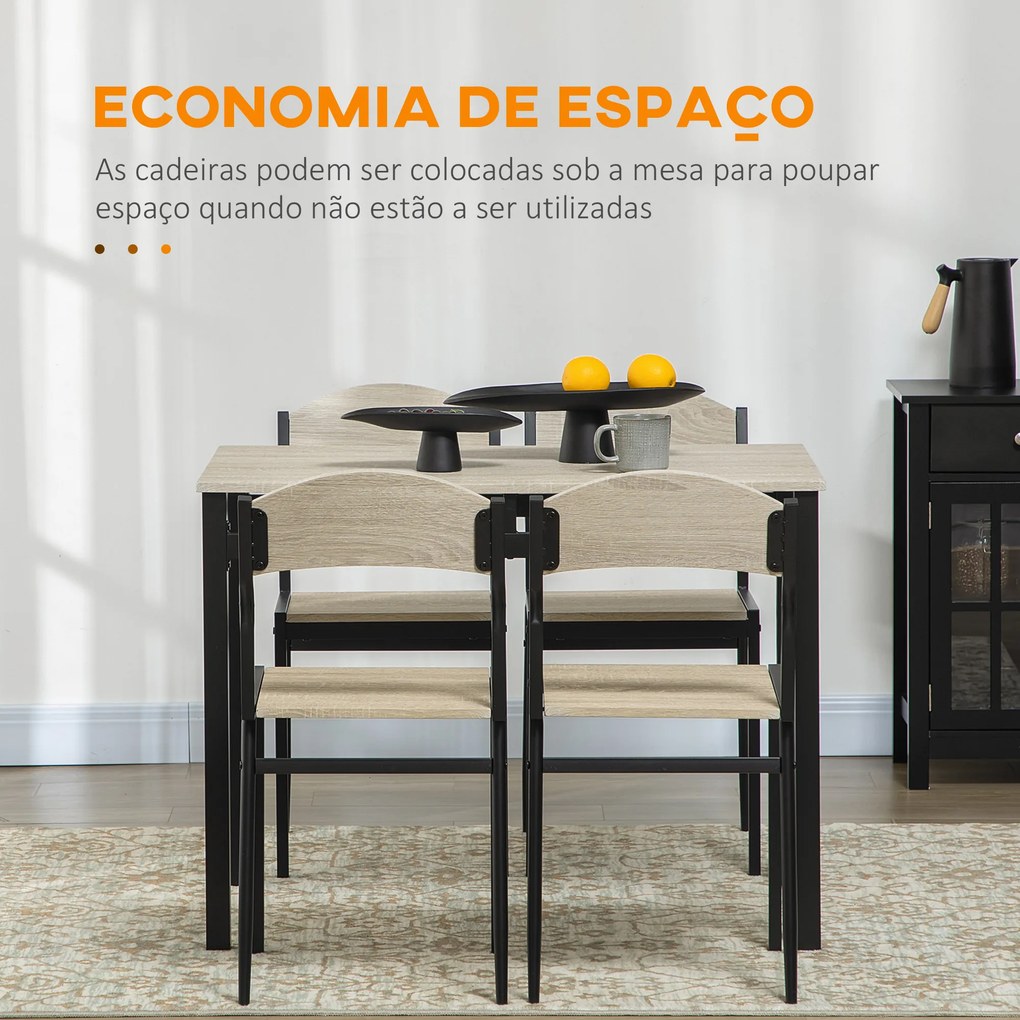 Conjunto de Mesa e Cadeiras de Refeição Mesa de Cozinha Retangular com 4 Cadeiras Estilo Moderno Carvalho e Preto
