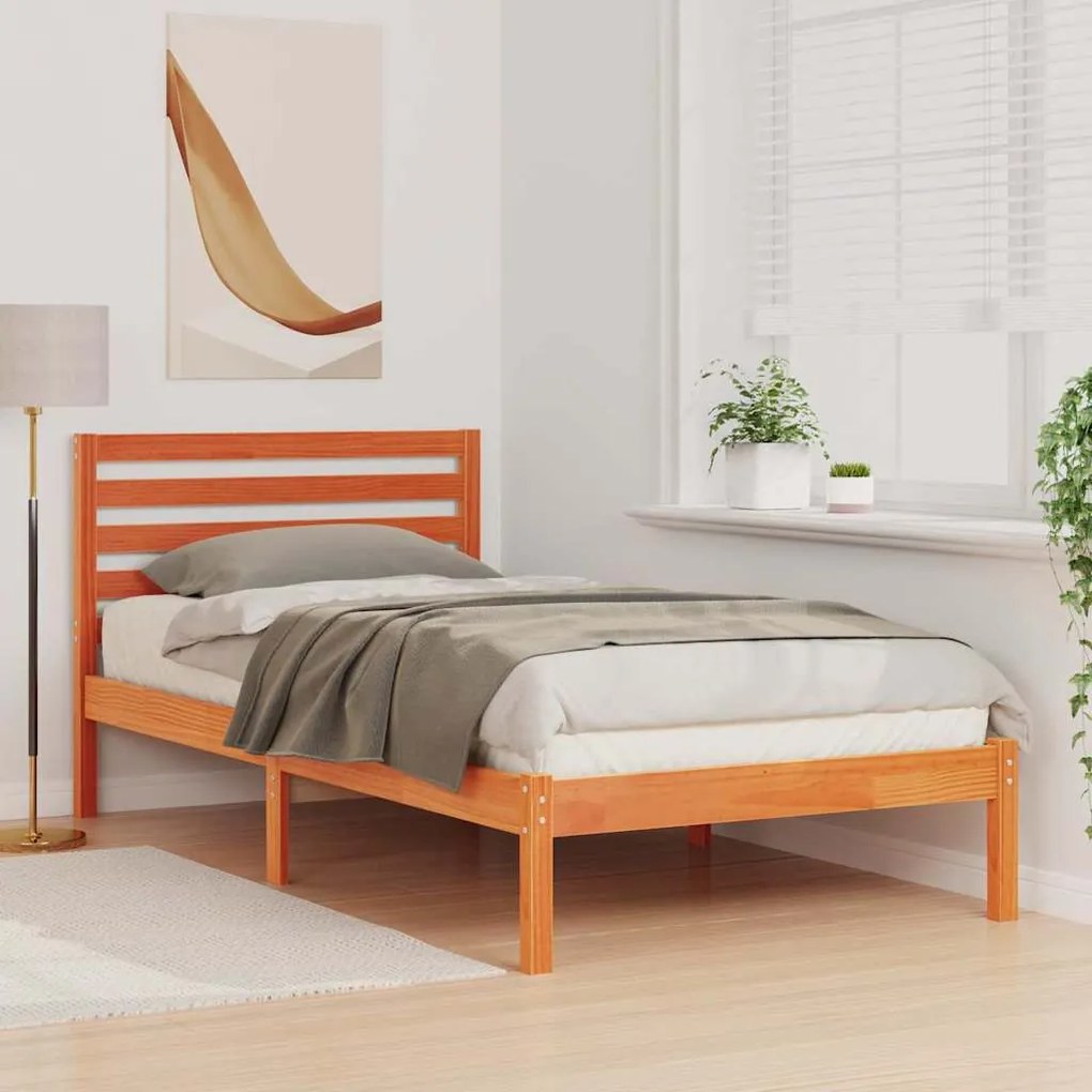 Estrutura da Cama com cabeceira Castanho-mel 90 x 190 cm