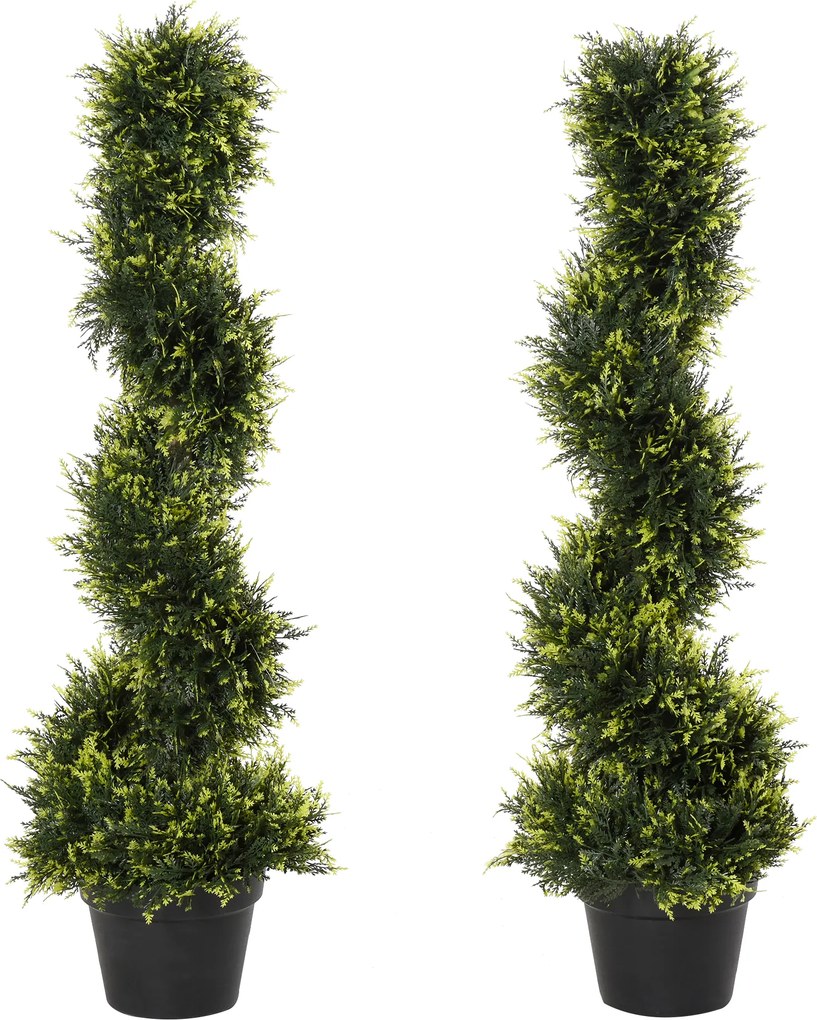 Outsunny Planta espiral artificial, cedro espiral com vaso, 90 cm, cedro artificial para decoração exterior e interior, verde | Aosom Portugal