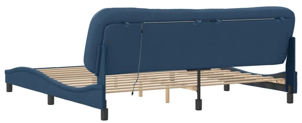 Estrutura de cama com LED sem colchão 200x200 cm tecido azul
