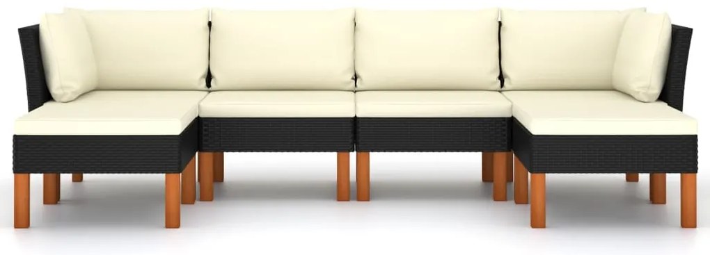 6 pcs conjunto lounge de jardim c/ almofadões vime PE preto