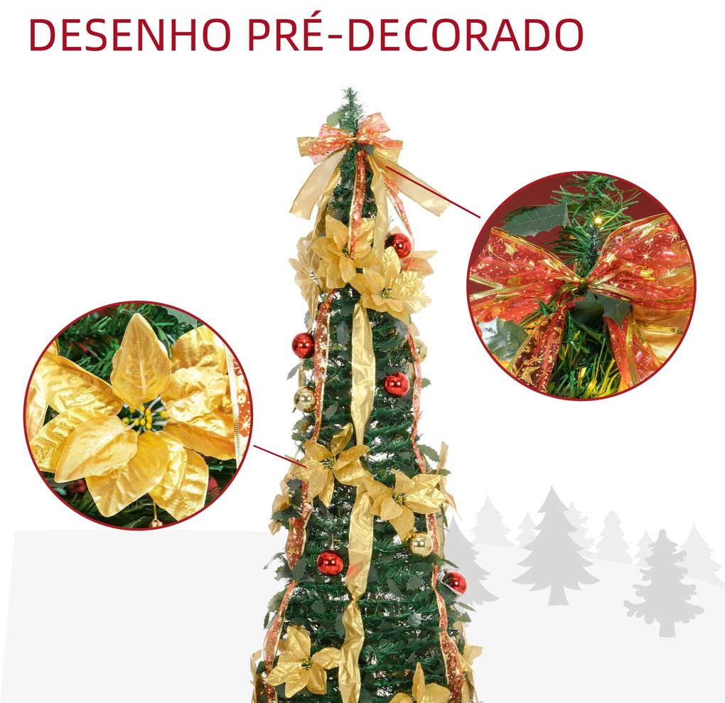 Árvore de Natal 180 cm Árvore de Natal Artificial Dobrável com Luzes L