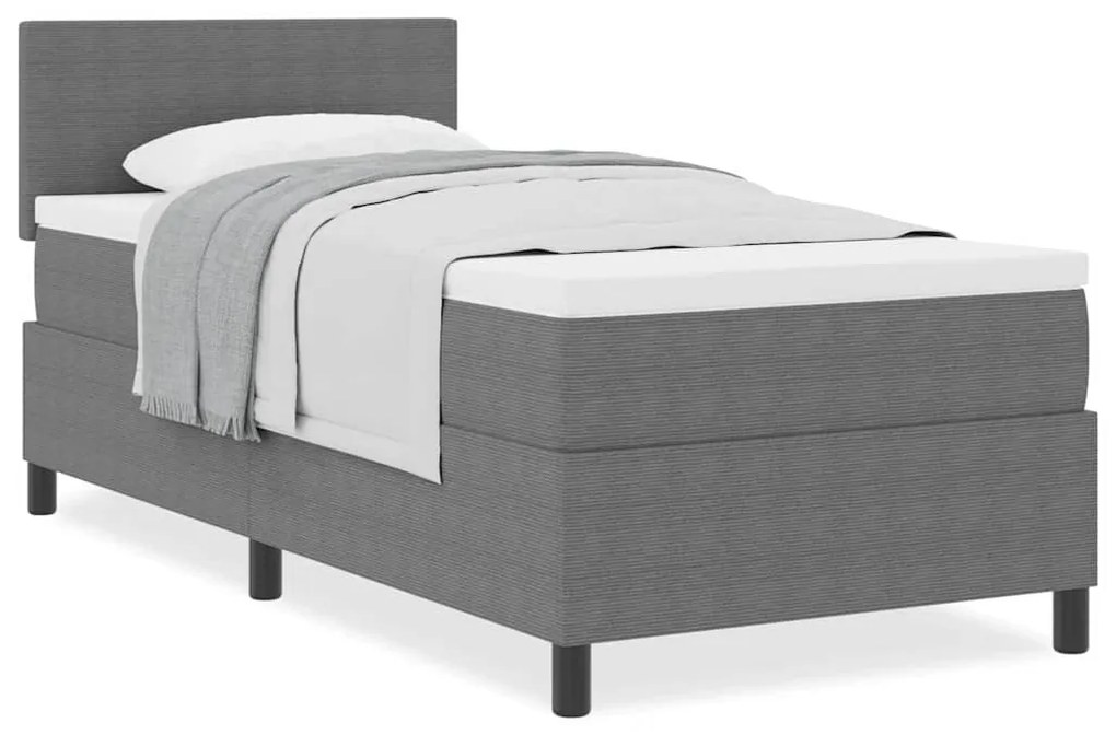 Cama Box Spring com Colchão Cinza Claro 80x200 cm Tecido de Corduroy