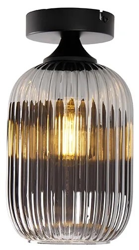 Candeeiro de teto Art Deco preto com vidro fumê - Banci Art Deco