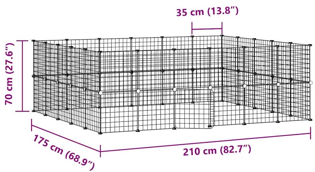 Gaiola p/ animais de 44 painéis c/ porta 35x35 cm aço preto