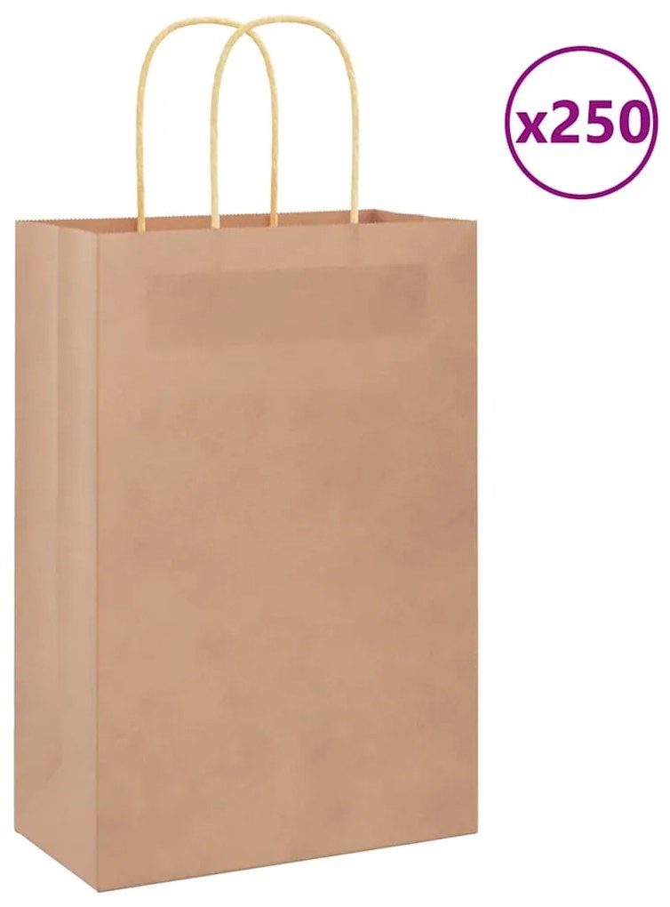 vidaXL Sacos de papel 250 unid com alças castanho 21x11x31 cm