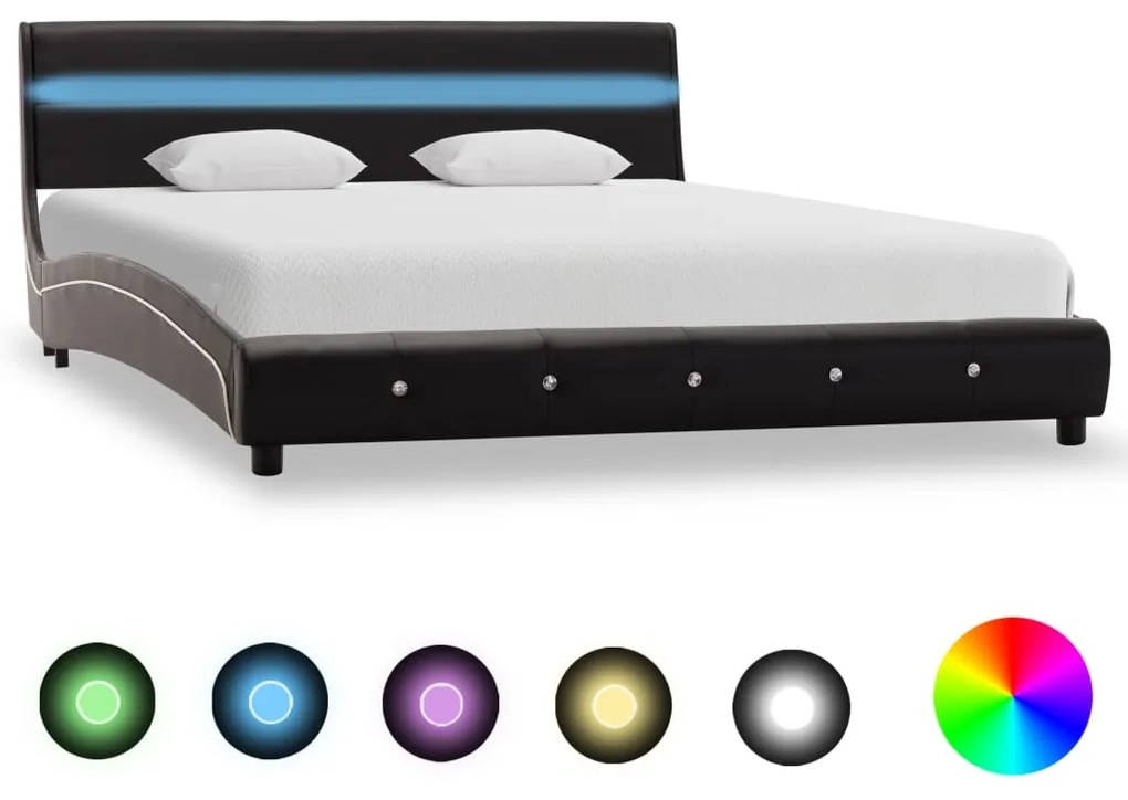 vidaXL Estrutura de cama com LED 140x200 cm couro artificial preto