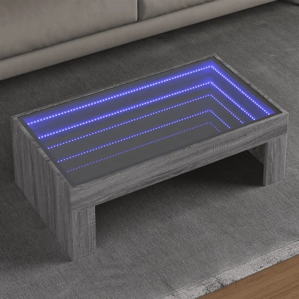vidaXL Mesa de centro luzes LED Infinity 90x50x30 cm cinzento sonoma