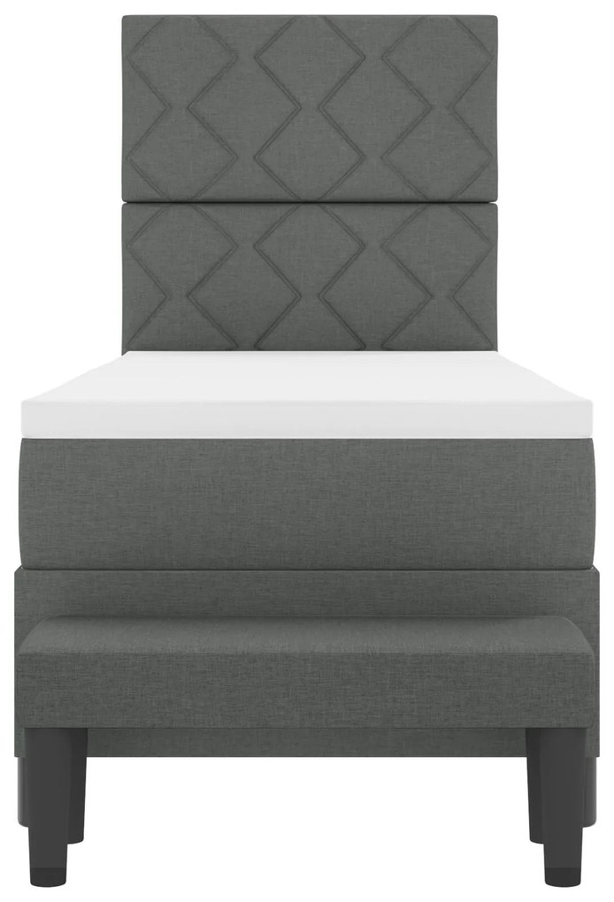 Cama Box Spring com Colchão e Banco Cinza Escuro 80x200 cm Tecido