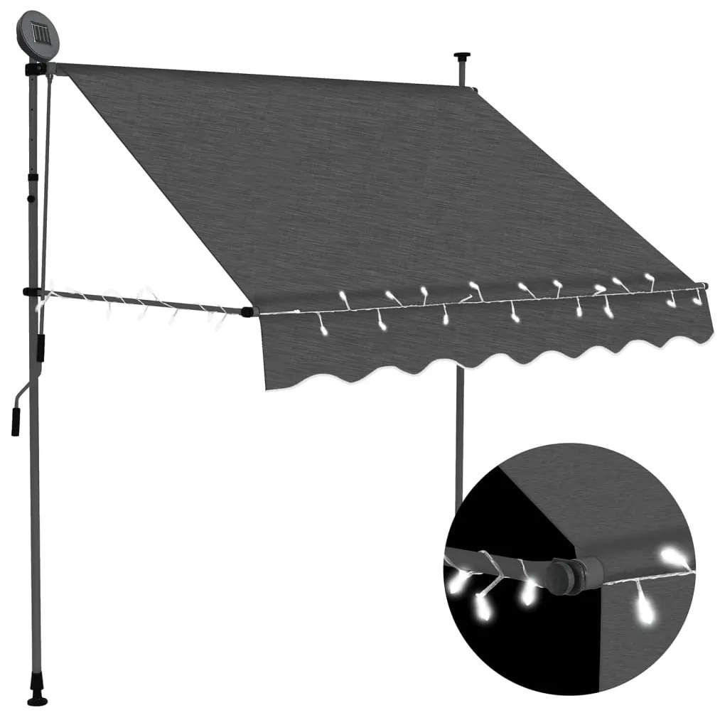 Toldo retrátil manual com LED 200 cm antracite