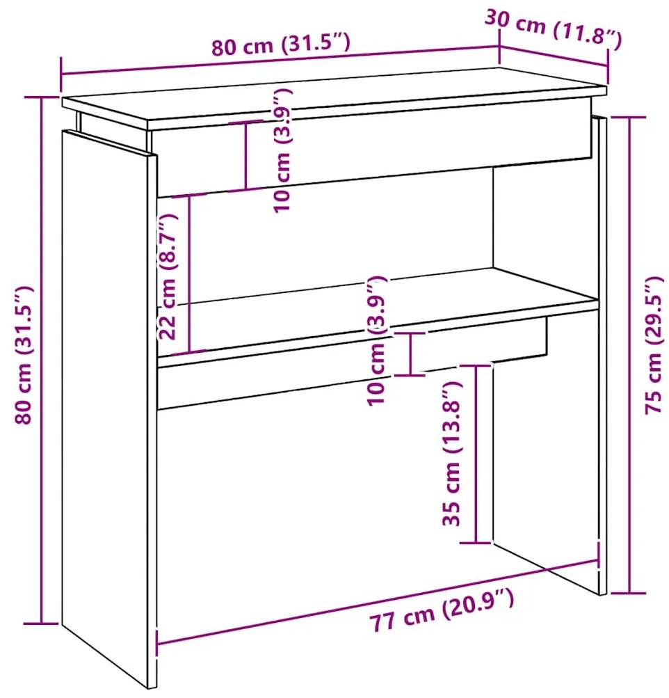 Mesa consola 80x30x80 cm derivados de madeira madeira velha