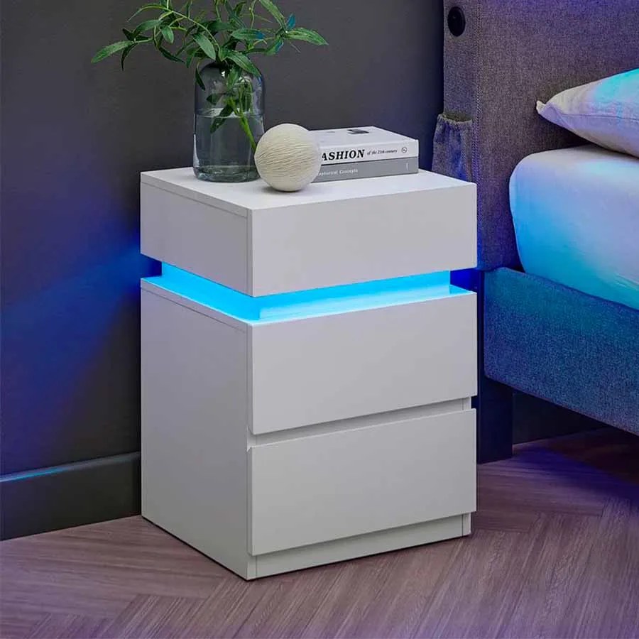 Mesa de cabeçeira com iluminação LED 35,1 x 40,1 x 55,1 cmcores ajustáveis branco