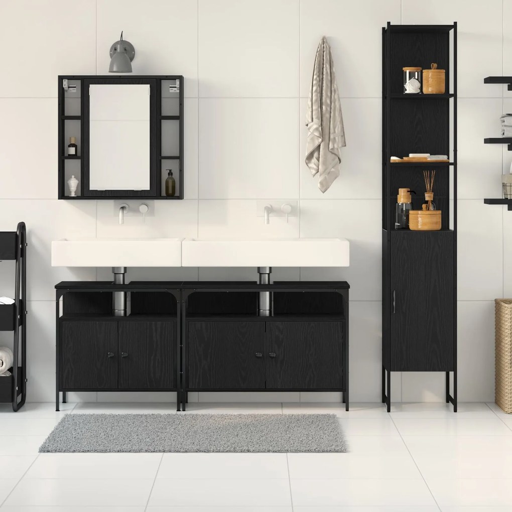 Conjunto de Móveis para Banheiro de 4 Peças Carvalho Preto Madeira Eng