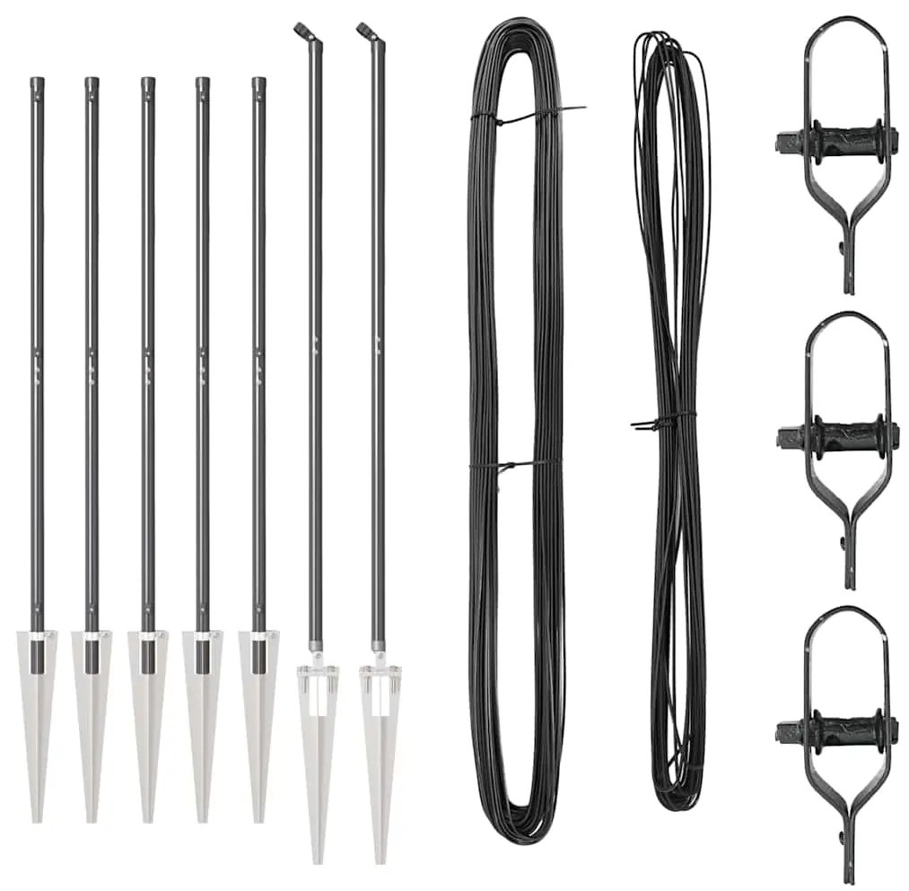 Conjunto de Postes de Cerca Manual 7 pcs Cinzeto Ø32mm 160 cm