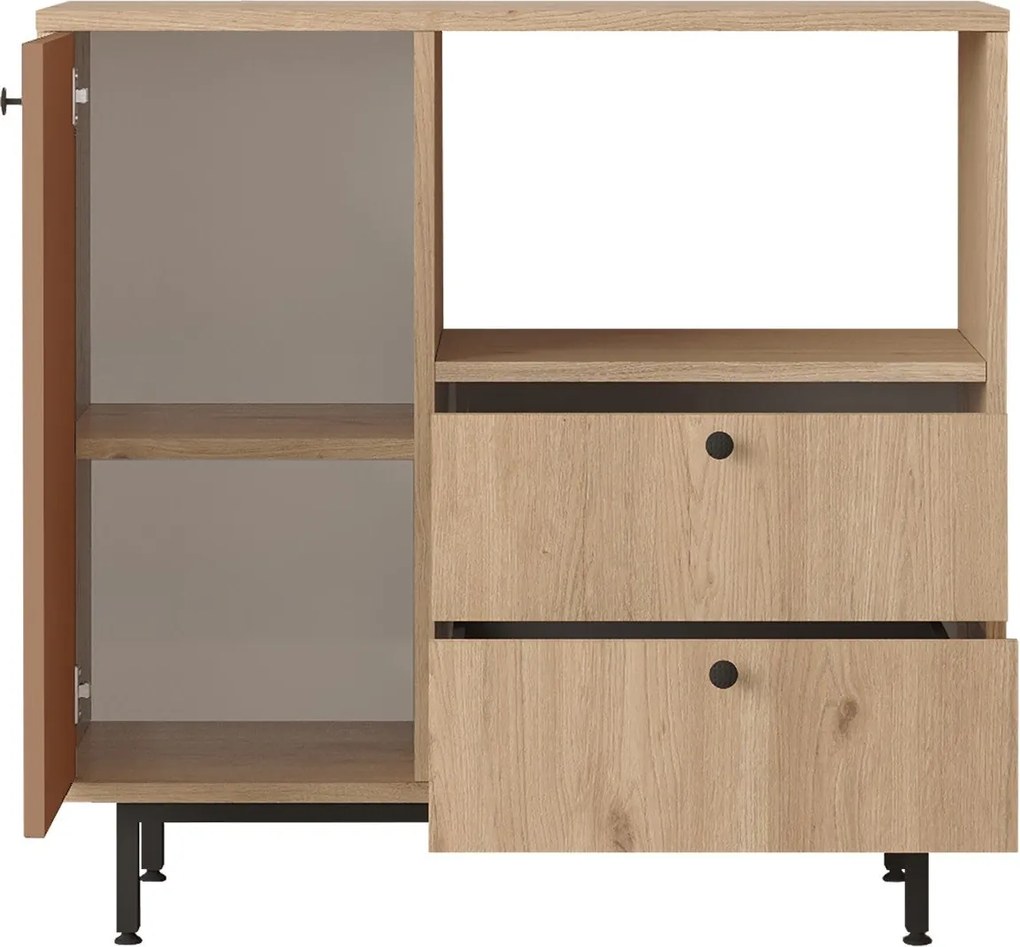 Aparador de cozinha "Toledo" - Carvalho e Nogueira Vermelho - 88x85x35