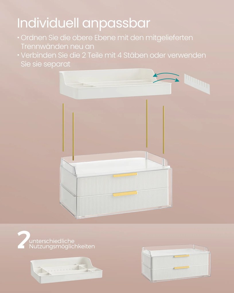 Organizador de maquilhagem 4 níveis 20 x 32 x 39,1 cm, branco