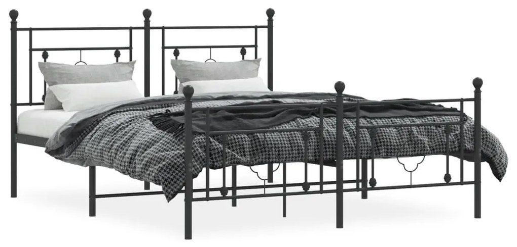 Estrutura de cama com cabeceira e pés 150x200 cm metal preto