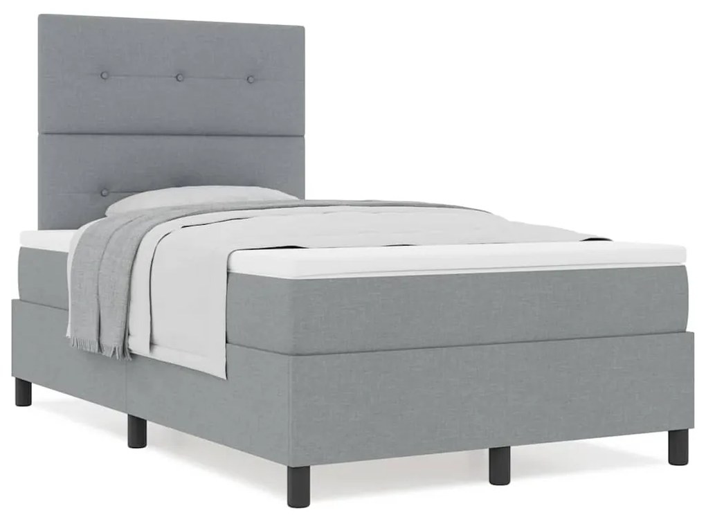 Cama Box Spring com Colchão Cinza Claro 120x200 cm Tecido