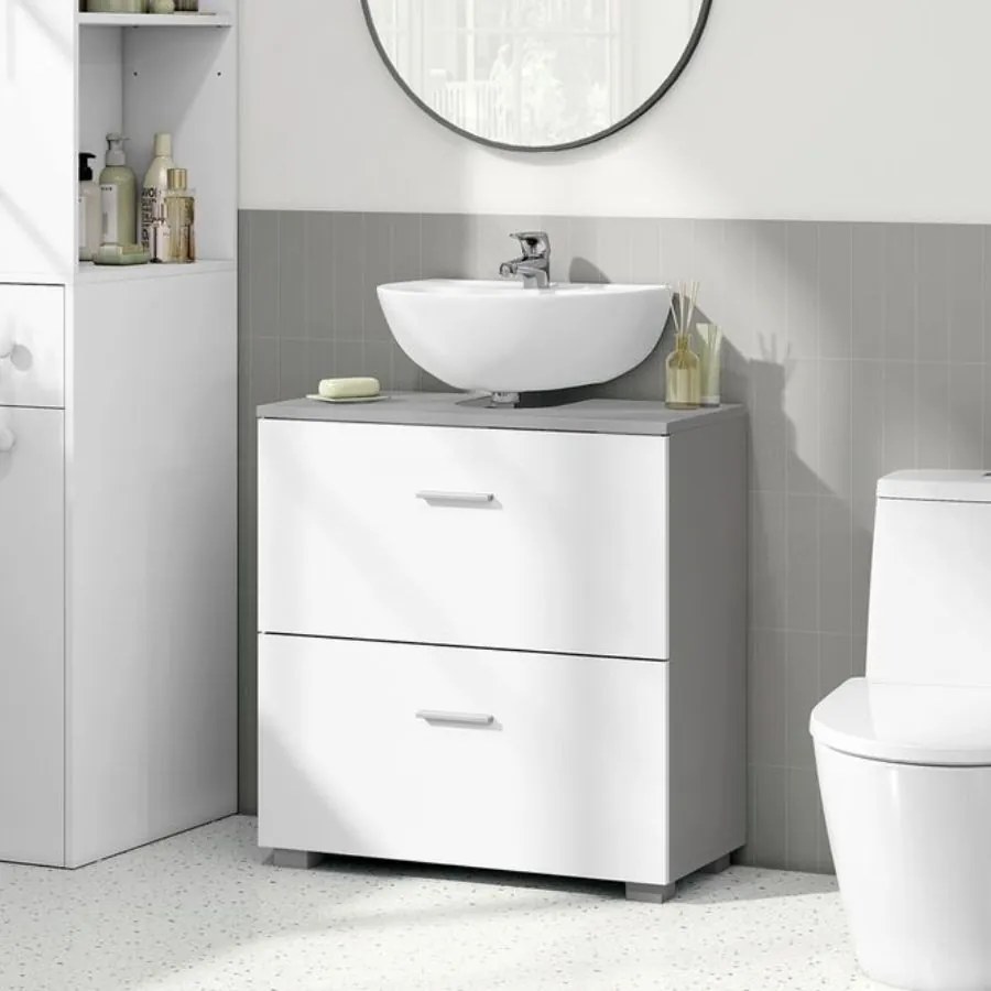 Móvel casa de banho de lavatório (NÃO INCLUIDO) 30 x 60 x 63,8 cm com 2 gavetas grandes Coleção CUSTOS Cinza e branco